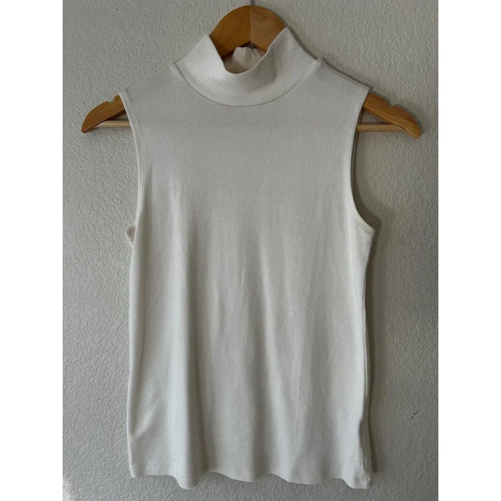 Croft & Barrow Womens Cream Sleeveless Mock Neck Knit Top Small RN73277 - Picture 1 of 4